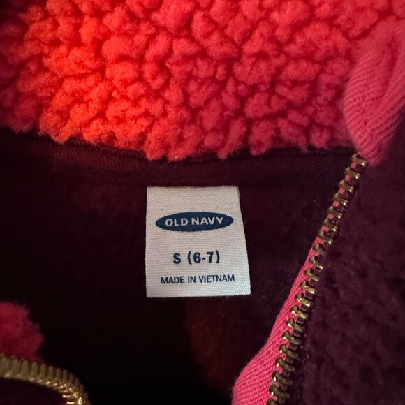 Old Navy Kids Sherpa Quarter-Zip Pullover Jacket S 6-7 Burgundy With Pink Accent - Picture 4 of 4